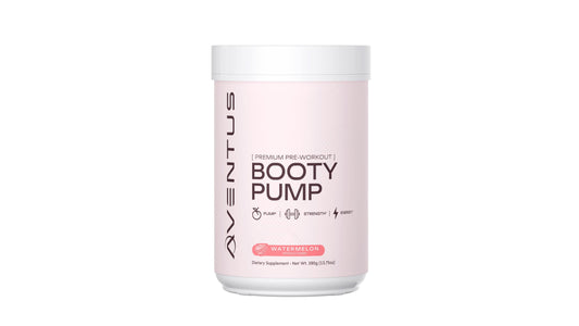 Aventus Booty Pump watermelon powder in the tub ready for pre-workout energy.