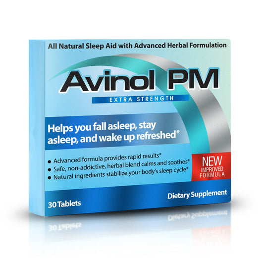 Avinol PM Extra Strength bottle top view for an easy nightly routine.