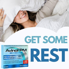 Avinol PM Extra Strength in a calming dusk scene signals relaxation.