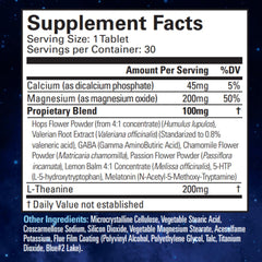 Avinol PM 60-count jar shown with serving suggestions for nighttime use.