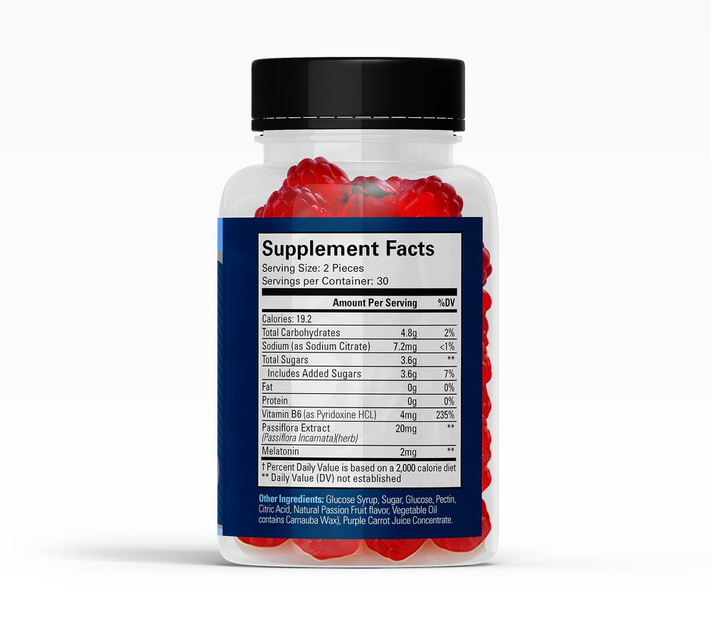Avinol PM gummy jar and label showing L-Theanine icons.