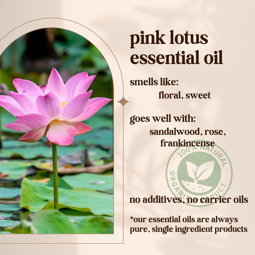 Avivni Pink Lotus essential oil in diffuser setup for calming ambiance.
