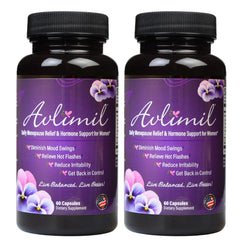 Avlimil bottle on shelf signaling daily hormonal balance support for menopause.