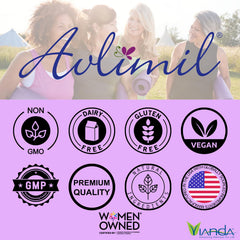 Avlimil packaging detail showing clean, vegan-friendly manufacturing and wellness focus.