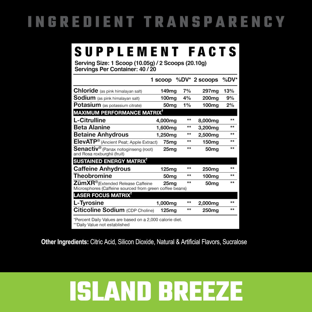 Axe & Sledge Intake label close-up highlights caffeine and key ingredients for focus.