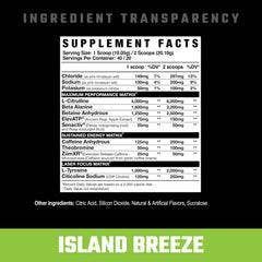 Axe & Sledge Intake label close-up highlights caffeine and key ingredients for focus.
