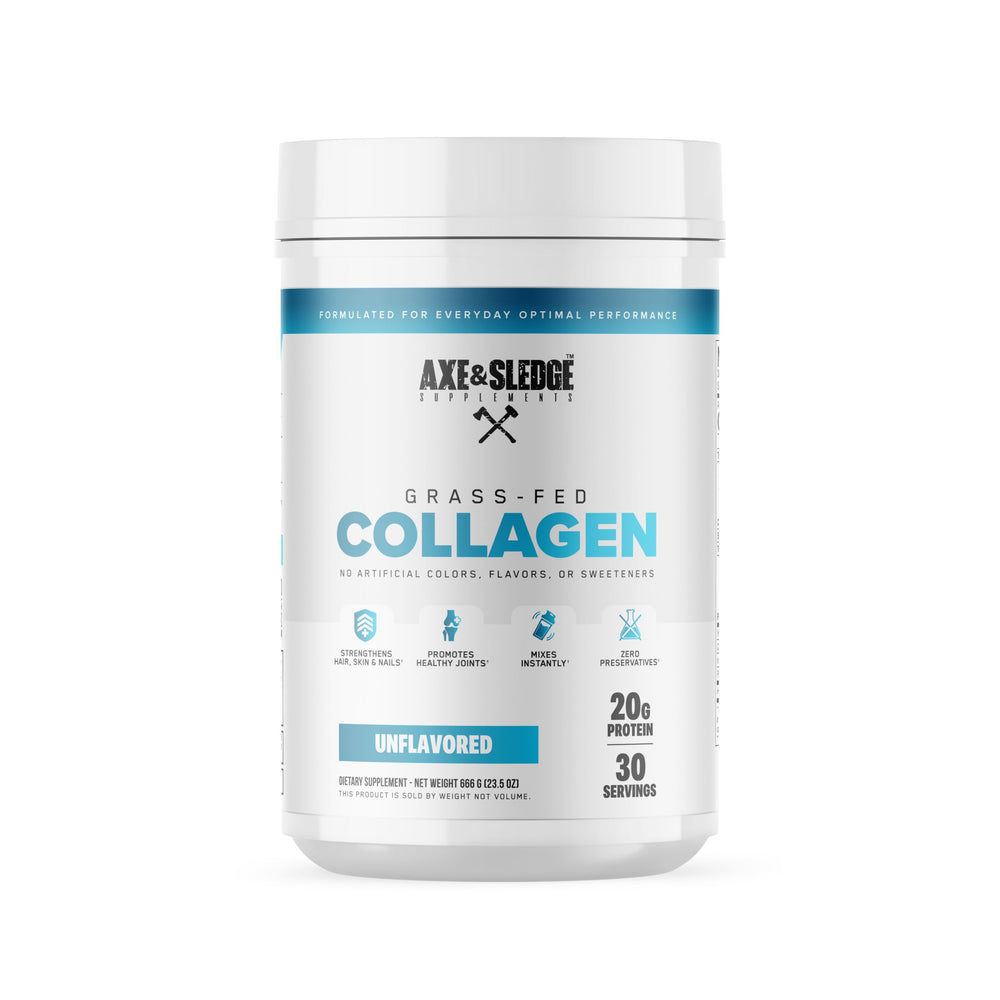 Axe & Sledge Pure Collagen Powder tub shown for easy daily mixing and tasteless use