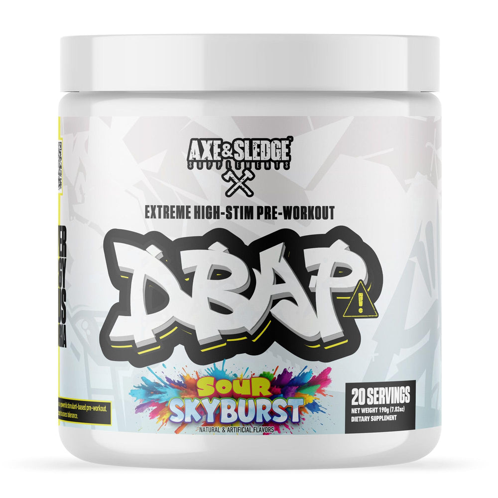 Axe & Sledge DBAP Extreme energy bottle in Sour Skyburst for intense workouts.