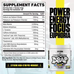 DBAP Extreme powder tub with label closeup for clear dosing guidance.