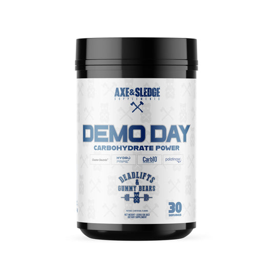Axe and Sledge Demo Day package label highlights 25g carbs for steady energy