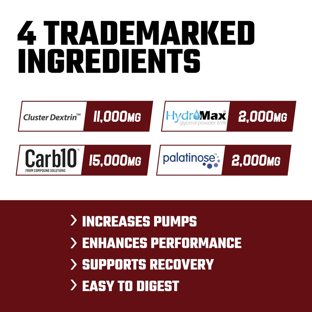 Axe & Sledge Demo Day powder tub highlights clean carbohydrate fuel with low sugar per serving.