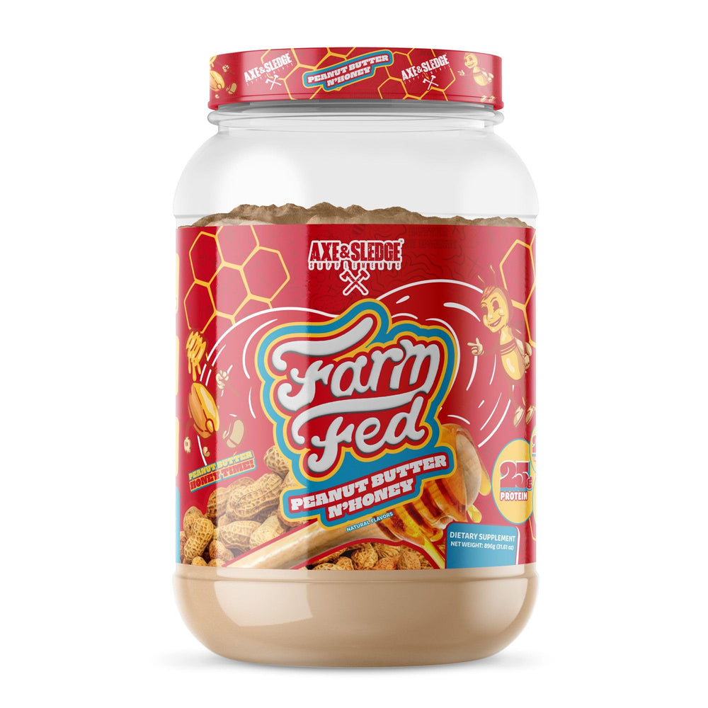 Axe & Sledge Farm Fed whey protein scoop for quick post-workout fuel.