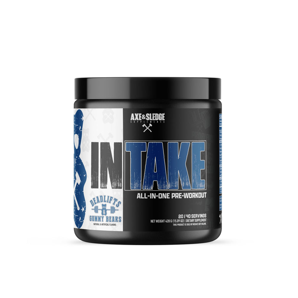 Axe & Sledge Intake bottle pouring, signaling sustained energy for intense training.