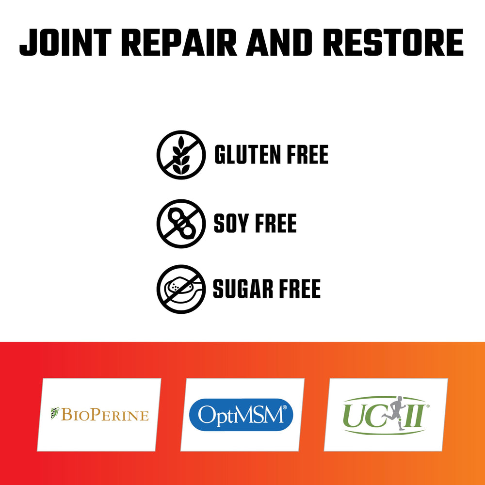 Front label of Axe & Sledge Joint+ emphasizing collagen and Bioperine absorption.