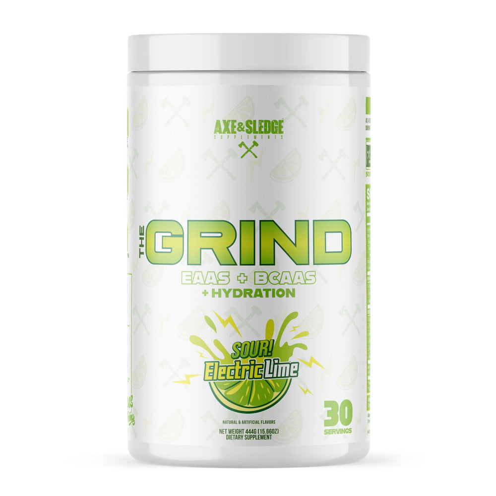 Axe and Sledge The Grind bottle front view highlighting stimulant-free recovery support
