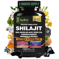 AyBet Shilajit bottle close-up with Himalayan minerals for energy support