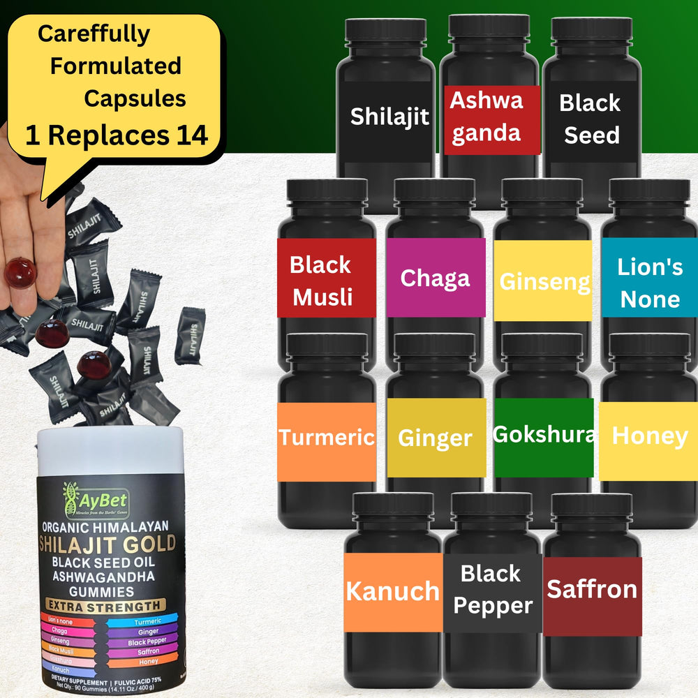 On-the-go packs of AyBet Shilajit Gold Gummies for travel-friendly use.