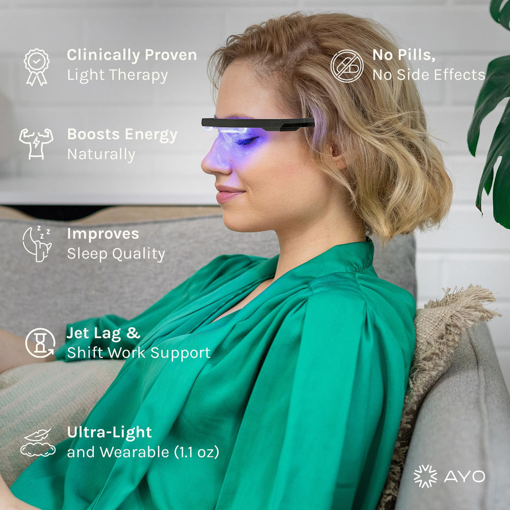 AYO compact portable light therapy lamp ready for travel and circadian rhythm support