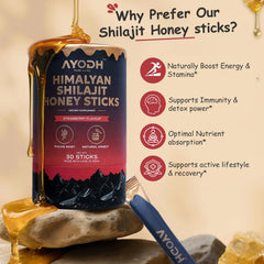 AYODH Himalayan Shilajit Honey Stick milk mix—strawberry aroma.