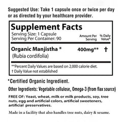 AyurBest Manjistha label highlights natural antioxidant profile and purity.