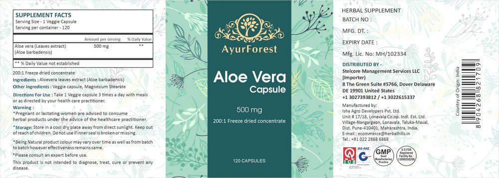 Ayurforest Aloe Vera Capsule bottle in daily-use setup.