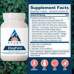 ElegFem label packaging emphasizing Shatavari and Arjuna ingredients