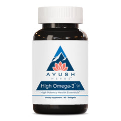 Ayush Herbs High Omega-3 bottle with lemon flavor for daily heart and joint support.