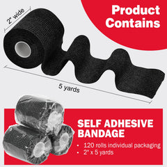 AZEN 2in x 5yd black bandage wrap provides secure, breathable support
