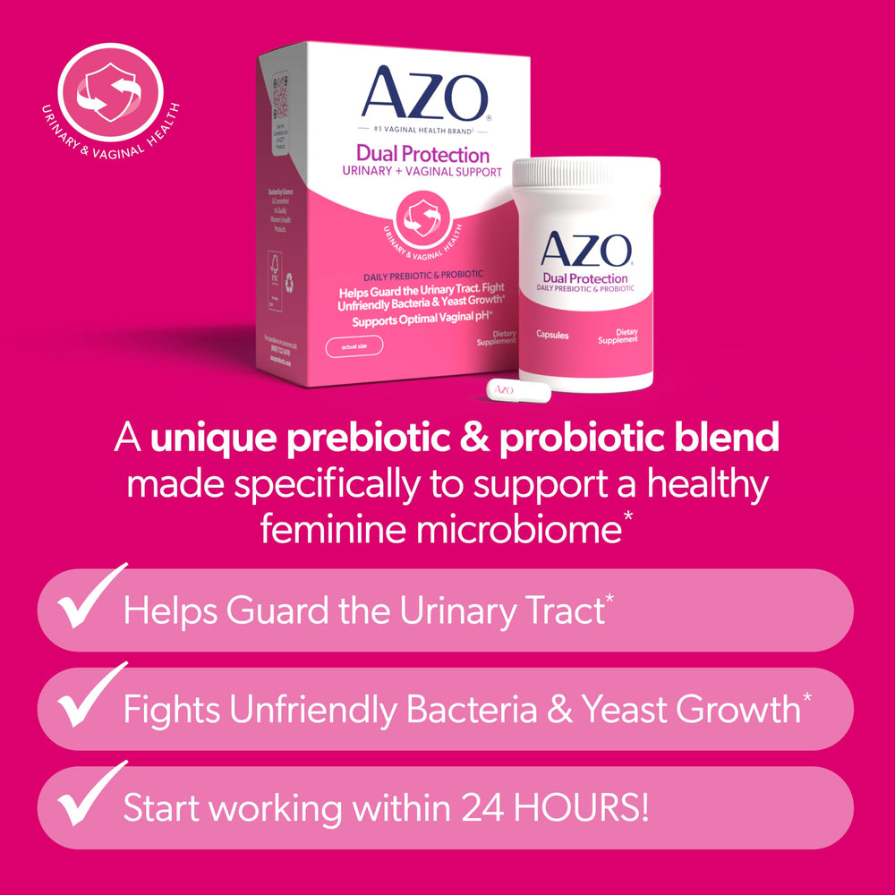 AZO Dual Protection ingredients label highlights Intelliflora and PreforPro