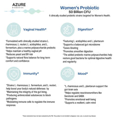 Azure Biogenics label highlights five probiotic strains for immune support.
