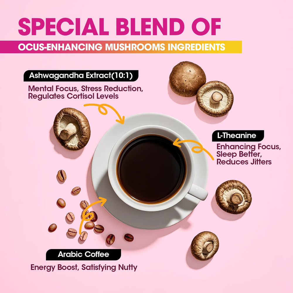 Measuring scoop with B BEWORTHS Mushrooms Coffee ready to portion.