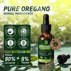 Label highlights carvacrol content on B BEWORTHS oregano oil drops