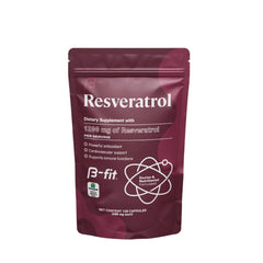 B-FIT B Resveratrol bottle front highlighting gluten-free, preservative-free quality.