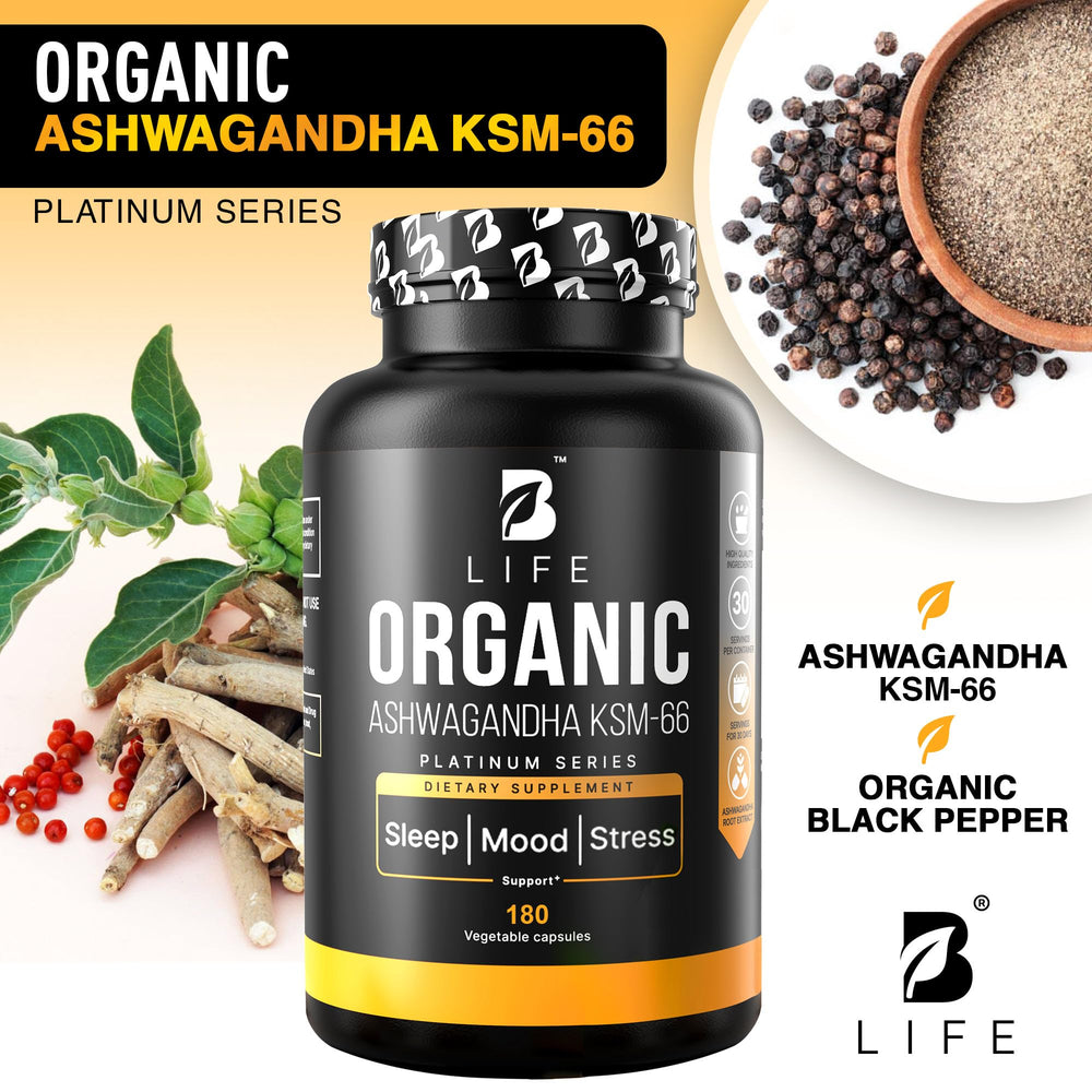 Bottle with label highlights organic ingredients and 90-day supply.