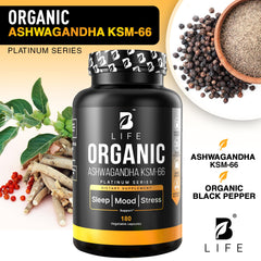 Bottle with label highlights organic ingredients and 90-day supply.