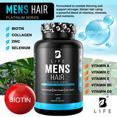 B Life Company capsules closeup highlighting biotin and collagen benefits