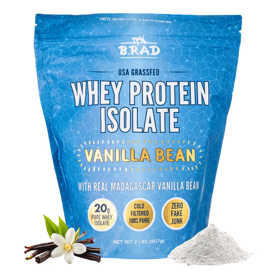 B.rad Grass-Fed Whey Isolate vanilla bean pour for a smooth post-workout shake
