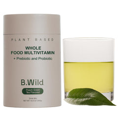 B.WILD Peach Green Tea drink mix bottle for convenient daily wellness on the go.