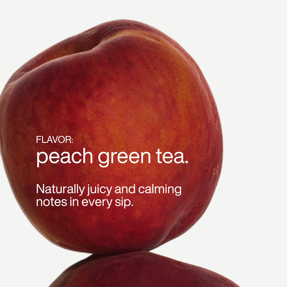 B.WILD Peach Green Tea label highlighting vegan and gluten-free notes.