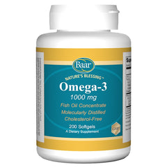 Baar Omega-3 1000mg bottle front view; may support sharper brain function.