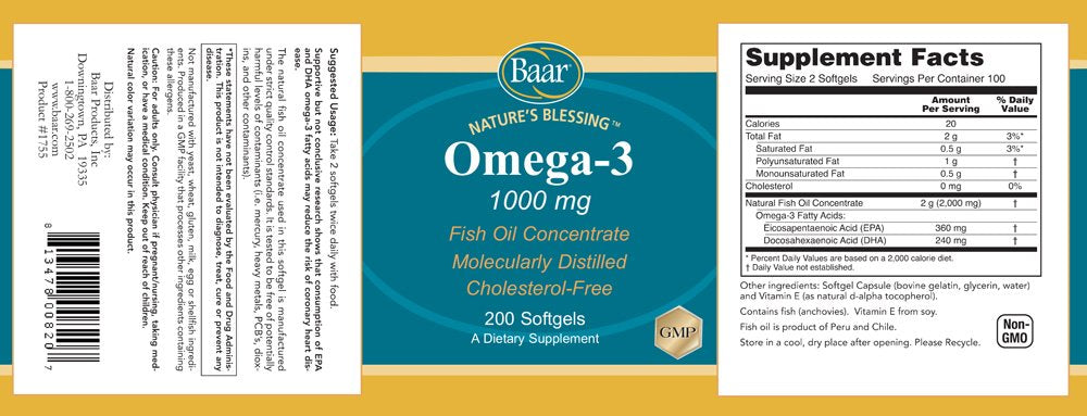 Baar Omega-3 1000mg softgels close-up; potential mood support.