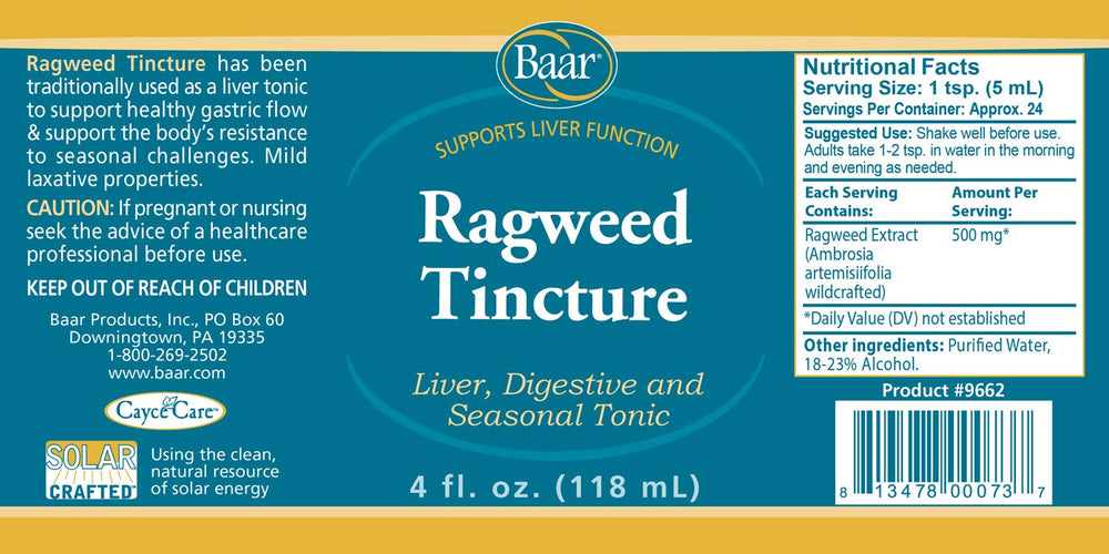 Baar Ragweed Tincture dropper over measuring spoon for gentle routine.
