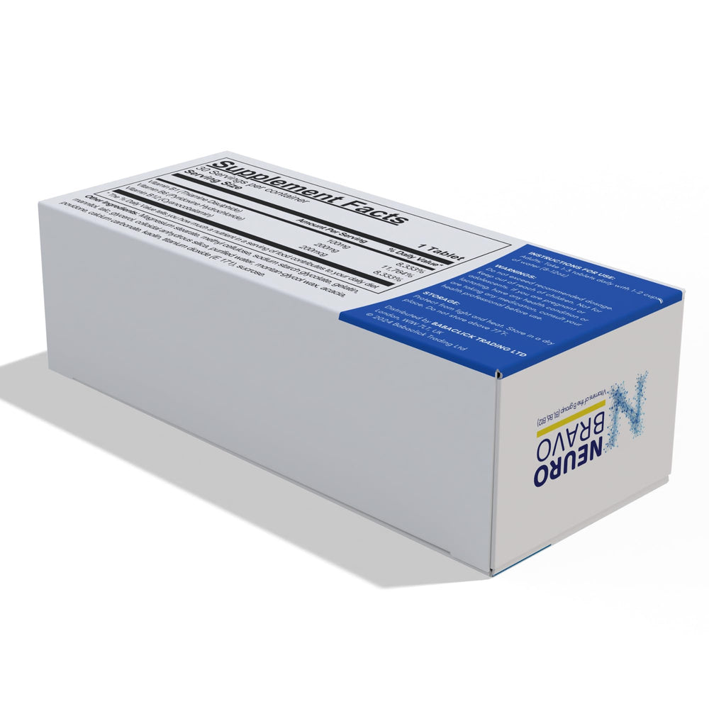 BabaPACK Neurobravo label detail emphasizes B1 B6 B12 blend for nerve health.