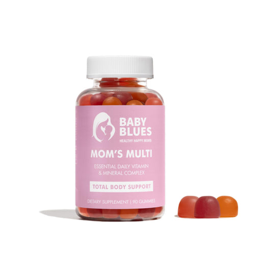 Baby Blues Mom's Multi Daily Gummies bottle front for a ready-to-take daily routine.