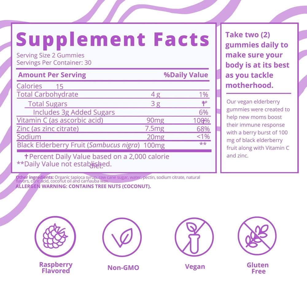 Baby Blues postpartum pack bottles arranged for hair, energy, and immunity support