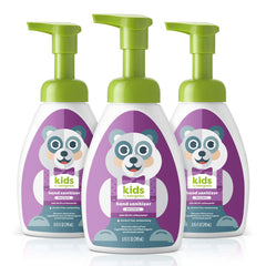 Babyganics Berry Berry foaming hand sanitizer bottle front view highlights moisturizing, alcohol-free formula