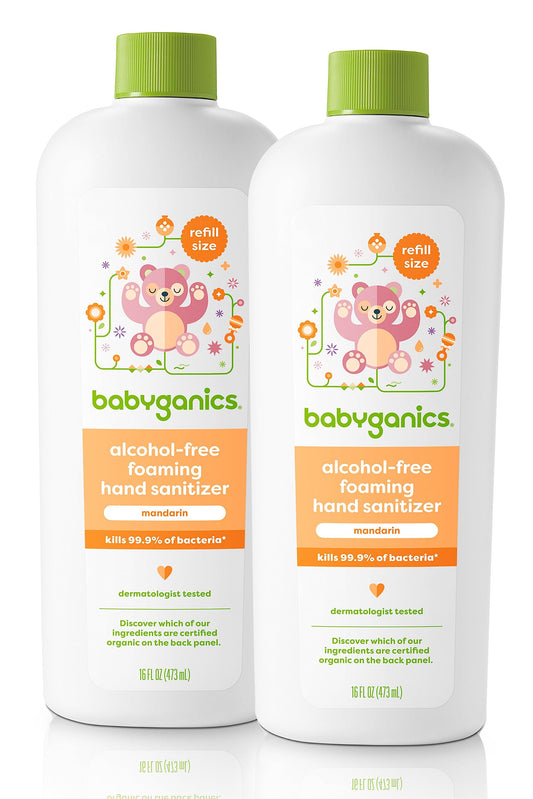 Babyganics foaming sanitizer refill bottle with alcohol-free moisturizing formula for gentle hands