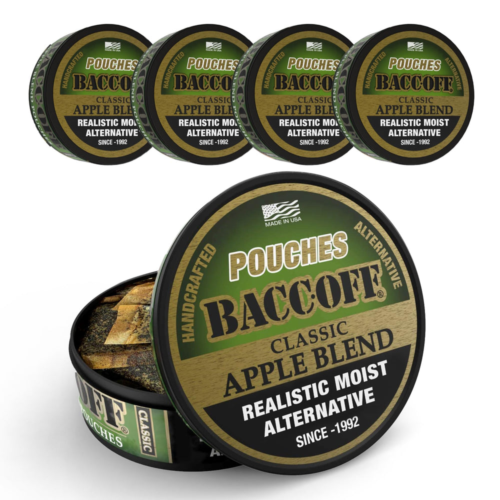 BACC OFF Apple Pouches can closeup showing authentic packaging for convenient snacking