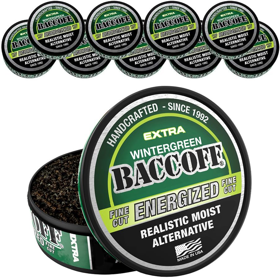 BACC OFF Extra Wintergreen Energized Fine Cut can front with bold flavor and caffeine boost.