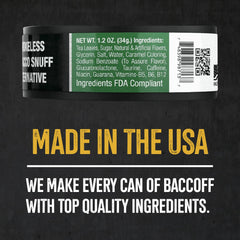 BACC OFF can side view highlighting branding and compact can design for quick use.